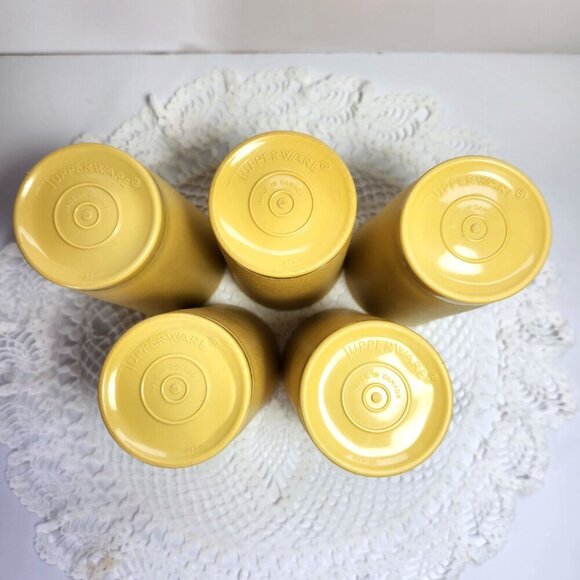 Tupperware Tall Tumblers Set of 5 Harvest Gold 8 oz Juice Cups 873 Vintage 70s - Picture 7 of 11